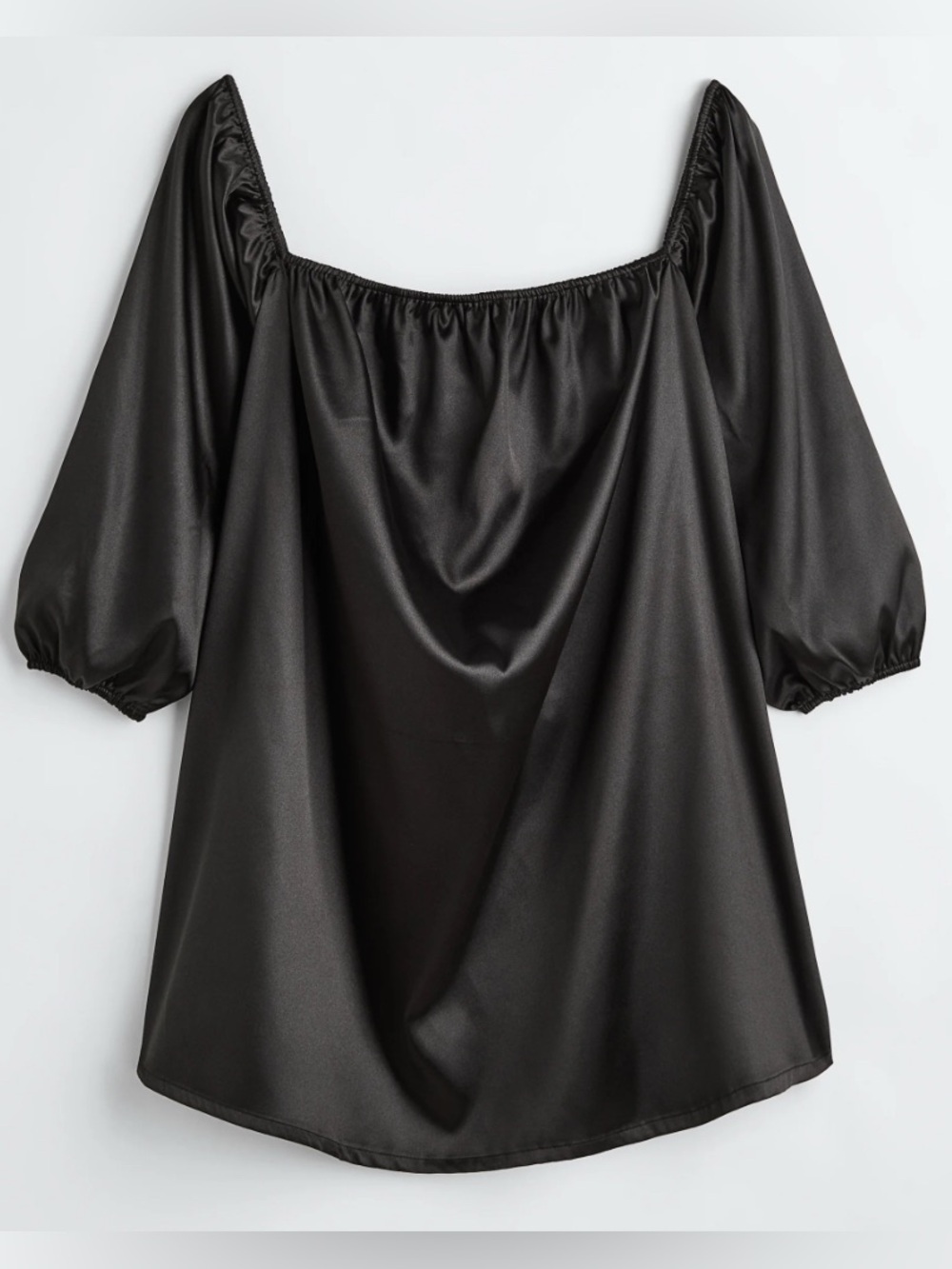H&M Black Off-Shoulder Satin Top with Puff Sleeves, size XL